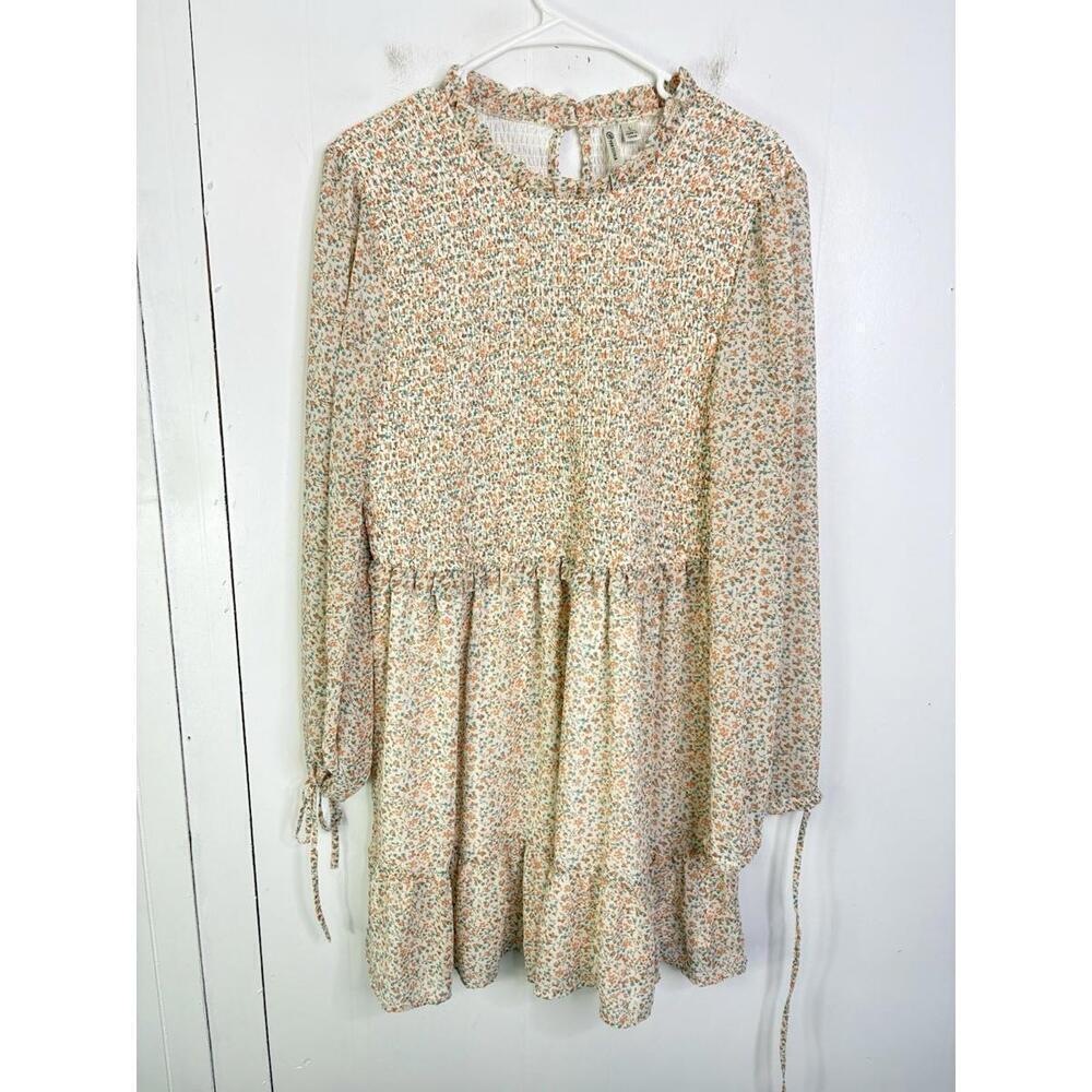 Versona Dress Womens L Smocked Sheer Sleeves Garden Prairie Cottage Floral